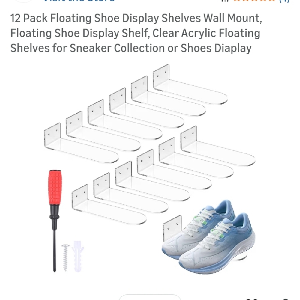 12 Pack NEW Clear Acrylic Floating Shoe Display Shelves